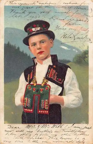L013 Norwegen 1904 Jungen Kostüm Ethno Vintage Postkarte