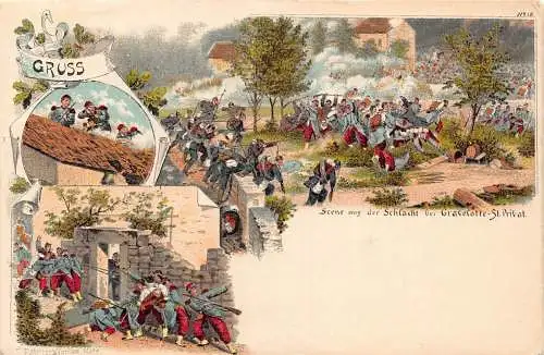 L002 Deutschland 1895 Gruss Militär Schlacht Gravelotte-St Privat Litho Postkarte