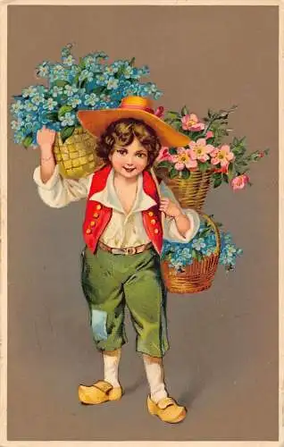 L001 Deutschland 1910 Junge Korb Blumen Vergissmeinnicht Fantasie Postkarte