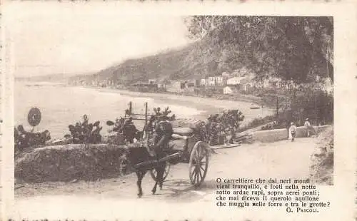 Italienisches Motiv Kutsche auf Küstenstraße Gedicht von G Pascoli Vintage Postkarte