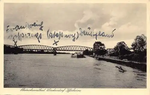 B022 Deutschland Rheinstrandbad Wintersdorf Ifferheim Brücke Vintage Postkarte