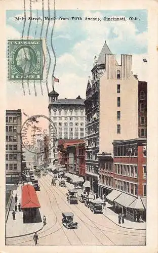 USA 1920 Ohio Cincinnati Main Street North von Fifth Avenue Cars Postkarte