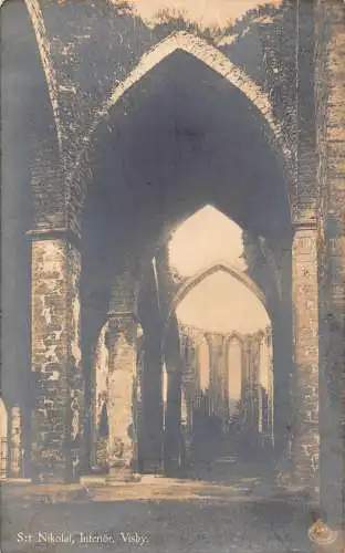 Schweden St Nikolai Kirche Innenraum Visby Vintage Postkarte