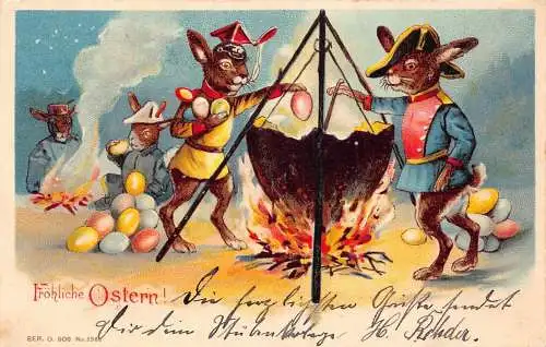L001 Deutschland 1907 Ostern humanisierte anthropomorphe Hasen Prägepostkarte