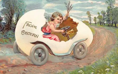 L001 Deutschland 1908 Kind fährt Osterei Mobile Fantasy Postkarte