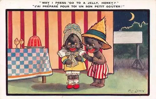 L163 Kinder 1932 Comic signiert FG Lewin Vintage Postkarte
