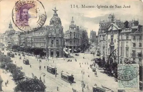 L142 Spanien 1923 Madrid Iglesia de San Jose Straßenbahnen Animierte Vintage Postkarte