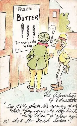 L008 Harry Parlett "Die Vorteile der Bildung" Comic signierte Vintage Postkarte