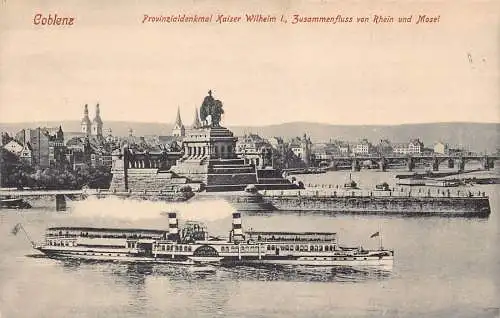 L171 Deutschland Koblenz Dampfer Kaiser Wilhelm I Denkmal Vintage Postkarte