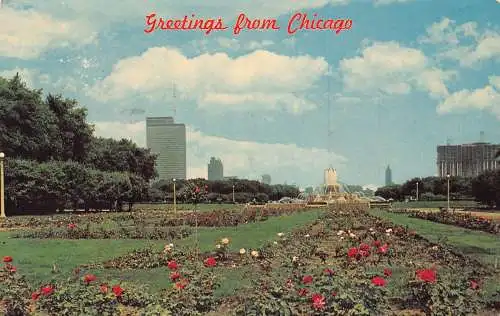 B021 US Chicago Illinois Rosengarten Grant Park Memorial Fountain Postkarte