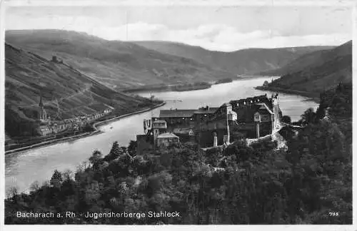 L172 Deutschland 1929 Bacharach Rhein Jugendherberge Stahleck RPPC Vintage Postkarte