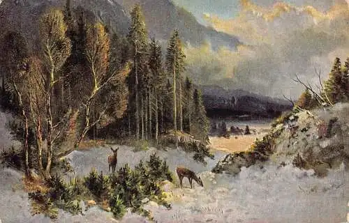 A064 Gemälde 1911 Landschaft Winter bei Waldrehen Vintage Postkarte