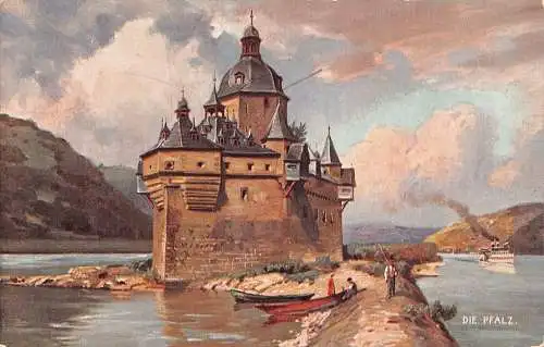 L171 Deutschland Die Pfalz Dampfer Bootsturm Burg Vintage Postkarte