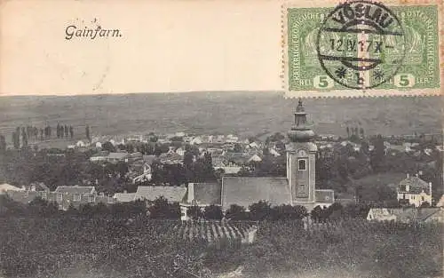 A065 Österreich 1917 Gainfarn Kirche Panoramablick Vintage Postkarte