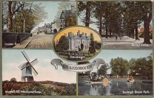 England 1910 Loughborough Beaumanon Burleigh Brook Windmill Leicester Postkarte