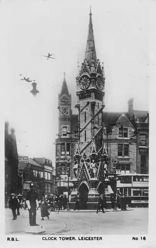 England Leicester Clock Tower RPPC Vintage Postkarte