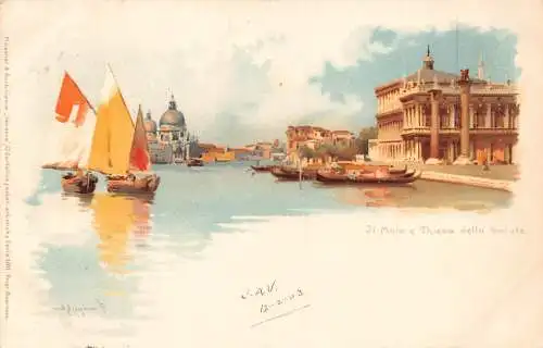 Italien Venezia Venedig Molo e Chiesa della Salute Boote Chromo Litho 1903 Postkarte