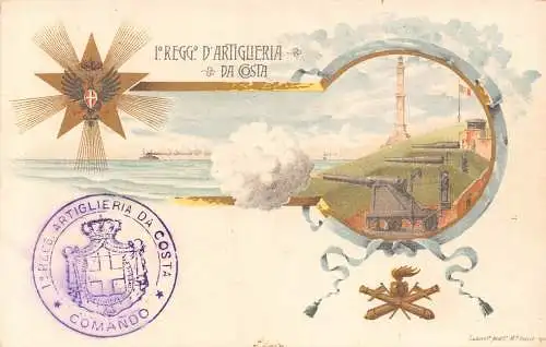 Italien Regiment Art Artillerie Regg D'Artiglieria Da Costa Canons Litho Postkarte