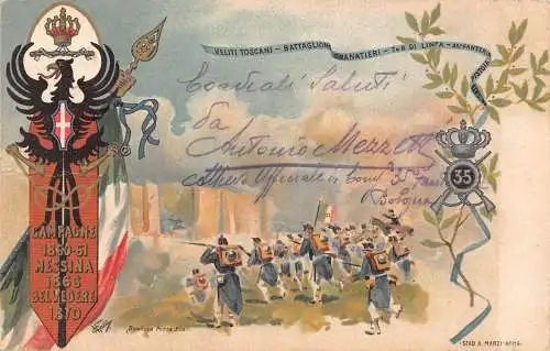 Italien Regimentskunst Infanterie Campagne Messina Belvedere Adler Litho Postkarte