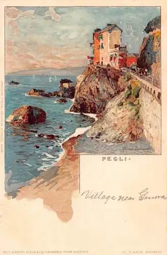 Italien Pegli Meeresklippen Kunst von Manuel Wielandt Chromo Litho Postkarte