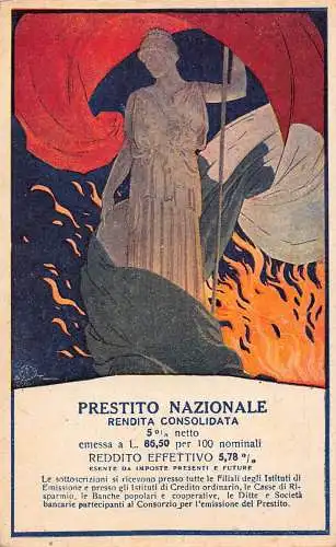 Italien Propaganda Flagge Statue Feuer Werbung für Kredit bei Nationalbank Postkarte