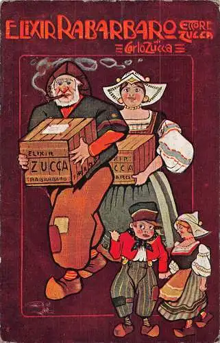 Italien Werbung Elixier di Rabarbaro Likör Zucca Pfeifenbox Kinder Postkarte