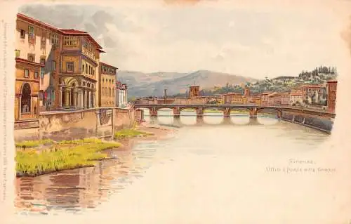 Italien Firenze Florenz Uffizien e Ponte alle Grazia Brücke Chromo Litho Postkarte