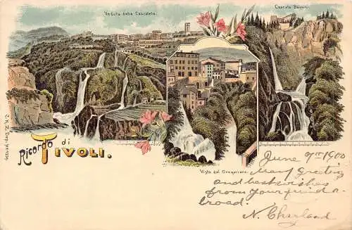 Italien 1900 Veduta della Cascatelle Wasserfälle Ricordo di Tivoli Litho Postkarte