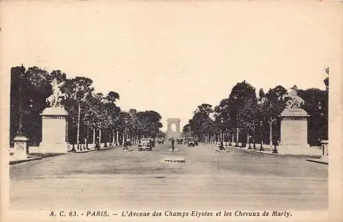 C098 Frankreich Paris L'Avenue des Champs Elysees Chevaux de Marly Vintage Postkarte