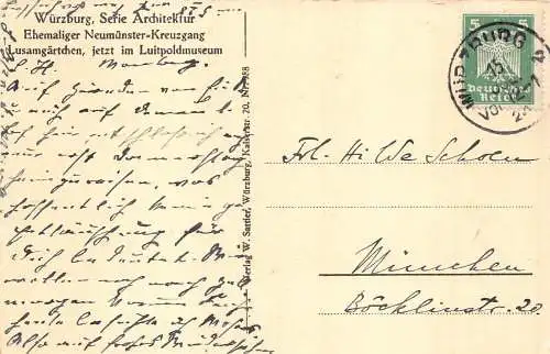 L183 Deutschland 1921 Wuertzburg Ehemaliger Neumünster Kreuzgang Vintage Postkarte