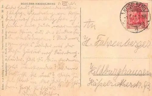 L183 Deutschland 1921 Heidelberger Schloss Vintage Postkarte
