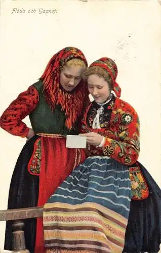 B025 Ethnische Schwedische Traditionelle Kostüme Mädchen Lesen Brief Volk Postkarte
