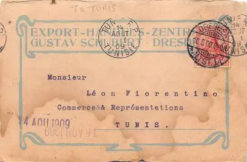 L075 Deutschland Dresden 1909 Export Handels Gustav Schubert nach Tunesien Ganzsachen