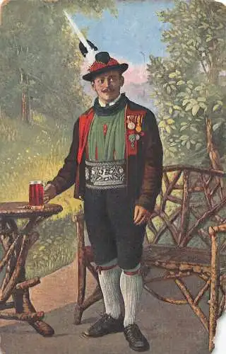 B011 Italien 1911 Tracht Meraner Mann Bier Glas Volks Postkarte