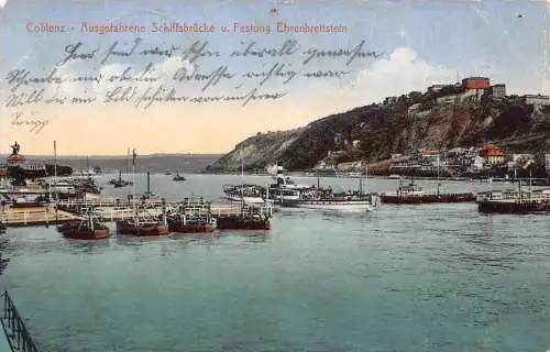 L011 Deutschland 1914 Koblenz Ausfahren 1. Weltkrieg Feldpost Boot Vintage Postkarte