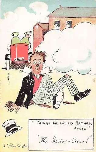 L019 Harry Parlett "Dinge, die wir lieber vermeiden würden" Humor signierte Vintage Postkarte