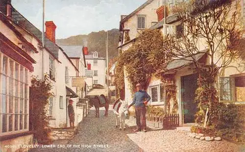 England Clovelly Lower End of The High Street Donkeys Vintage Postkarte