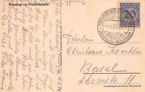 A086 Deutschland 1924 Brandung vor Friedrichshafen Sea Waves Vintage Postkarte