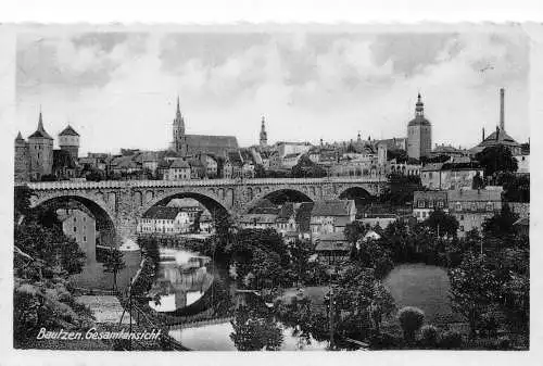 A086 Deutschland 1947 Bautzen Gesamtansicht Brücke Vintage Postkarte