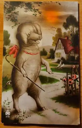 L347 Schwein humanisiert mechanisch Sound Werbung Charcuterie Zürich Vintage Postkarte