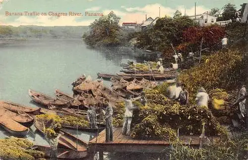 L334 Panama Banana Traffic on Charges River Boats Vintage Postkarte