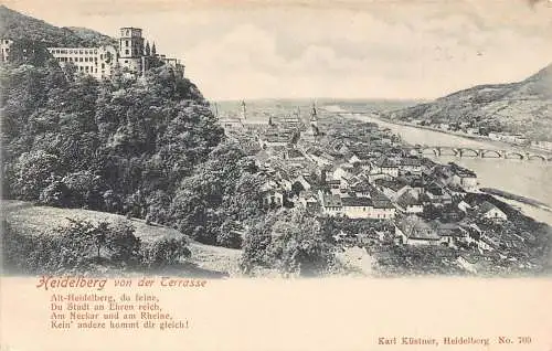 L152 Deutschland Karl Küstner Heidelberg von der Terrasse Brücke Vintage Postkarte