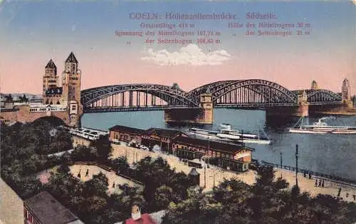 L152 Germany COELN: Hohenzollernbrücke. Südseite Brücke, Boot Oldtimer Postkarte