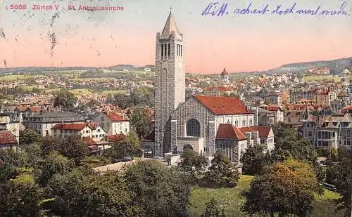 Schweiz 1912 Zuerich V St Antoniuskirche Vintage Postkarte