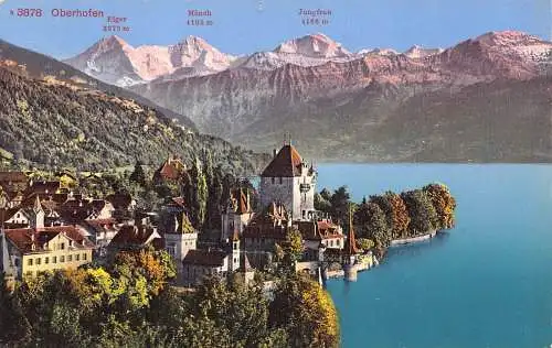 Schweiz Oberhofen Eiger Mönch Jungfrau Gesamtansicht Vintage Postkarte