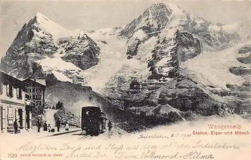 Schweiz 1901 Wengernalp Bahnhof Eiger und Mönch Postkarte