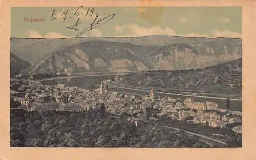 L152 Deutschland 1919 Boppard Fluss, Berg, Stadtansicht Vintage Postkarte