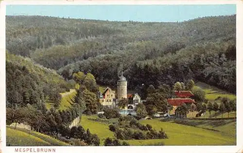 L152 Deutschland 1909 MESPELBRUNN Kirche, Wald, Luftbild Vintage Postkarte