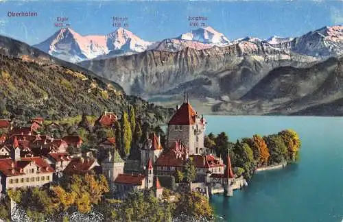 Schweiz Oberhofen Eiger Mönch Jungfrau Berg Vintage Postkarte