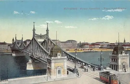 Ungarn 1913 Budapest Ferenc Joszef Hid Franz Josef Brücke Straßenbahn Postkarte